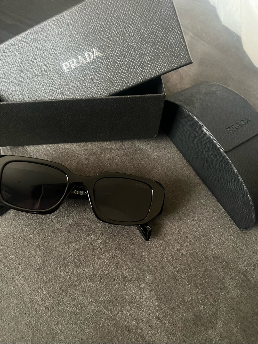 Prada Black Rectangular Women's Sunglasses - Picture 3 of 4